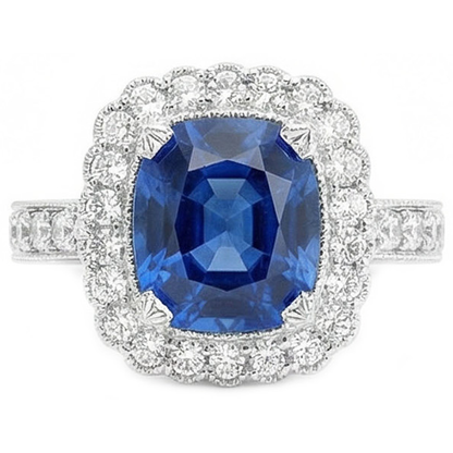 White Gold 4 Carats Prong Set Sapphire And Natural Earth Mined Diamonds Wedding Ring