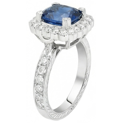 White Gold 4 Carats Prong Set Sapphire And Natural Earth Mined Diamonds Wedding Ring