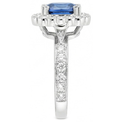 White Gold 4 Carats Prong Set Sapphire And Natural Earth Mined Diamonds Wedding Ring