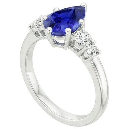 White Gold 5 Stone Ring Round Natural Earth Mined Diamond & Pear Blue Sapphire 3.25 Carats