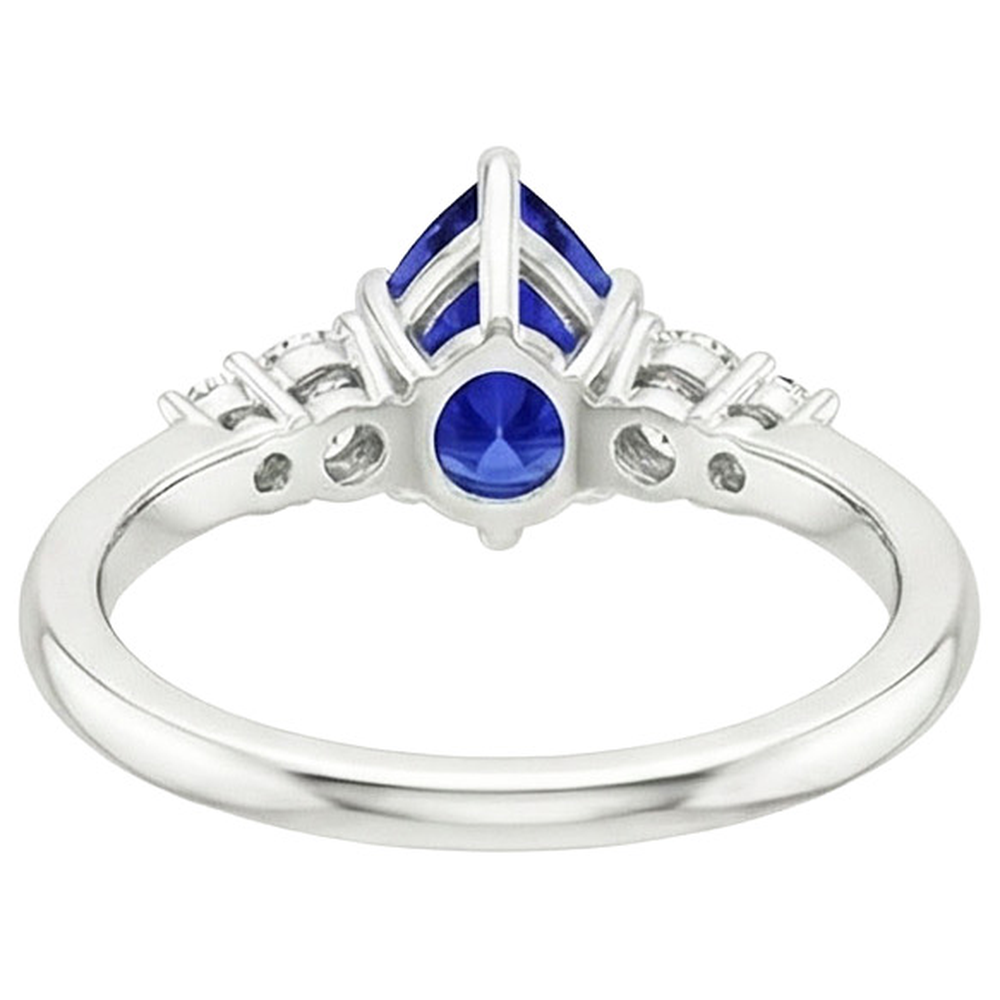 White Gold 5 Stone Ring Round Natural Earth Mined Diamond & Pear Blue Sapphire 3.25 Carats