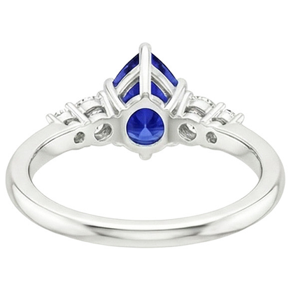 White Gold 5 Stone Ring Round Natural Earth Mined Diamond & Pear Blue Sapphire 3.25 Carats