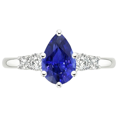 White Gold 5 Stone Ring Round Natural Earth Mined Diamond & Pear Blue Sapphire 3.25 Carats