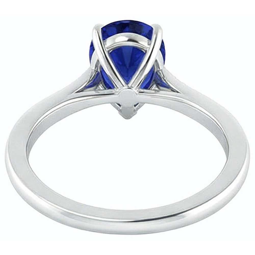 White Gold Blue Sapphire Ring Pear & Round Natural Earth Mined Diamonds 2.50 Carats