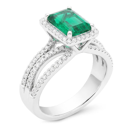 White Gold Emerald Cut Colombian Green Emerald Natural Earth Mined Diamond Wedding Ring 8.50 Carats