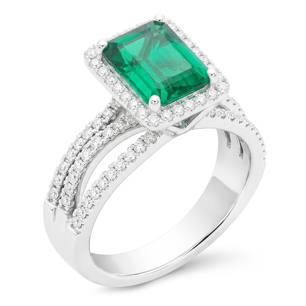 White Gold Emerald Cut Colombian Green Emerald Natural Earth Mined Diamond Wedding Ring 8.50 Carats