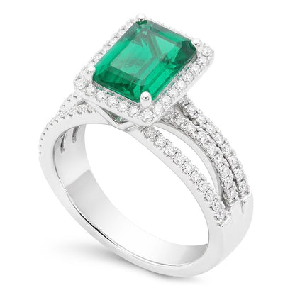 White Gold Emerald Cut Colombian Green Emerald Natural Earth Mined Diamond Wedding Ring 8.50 Carats