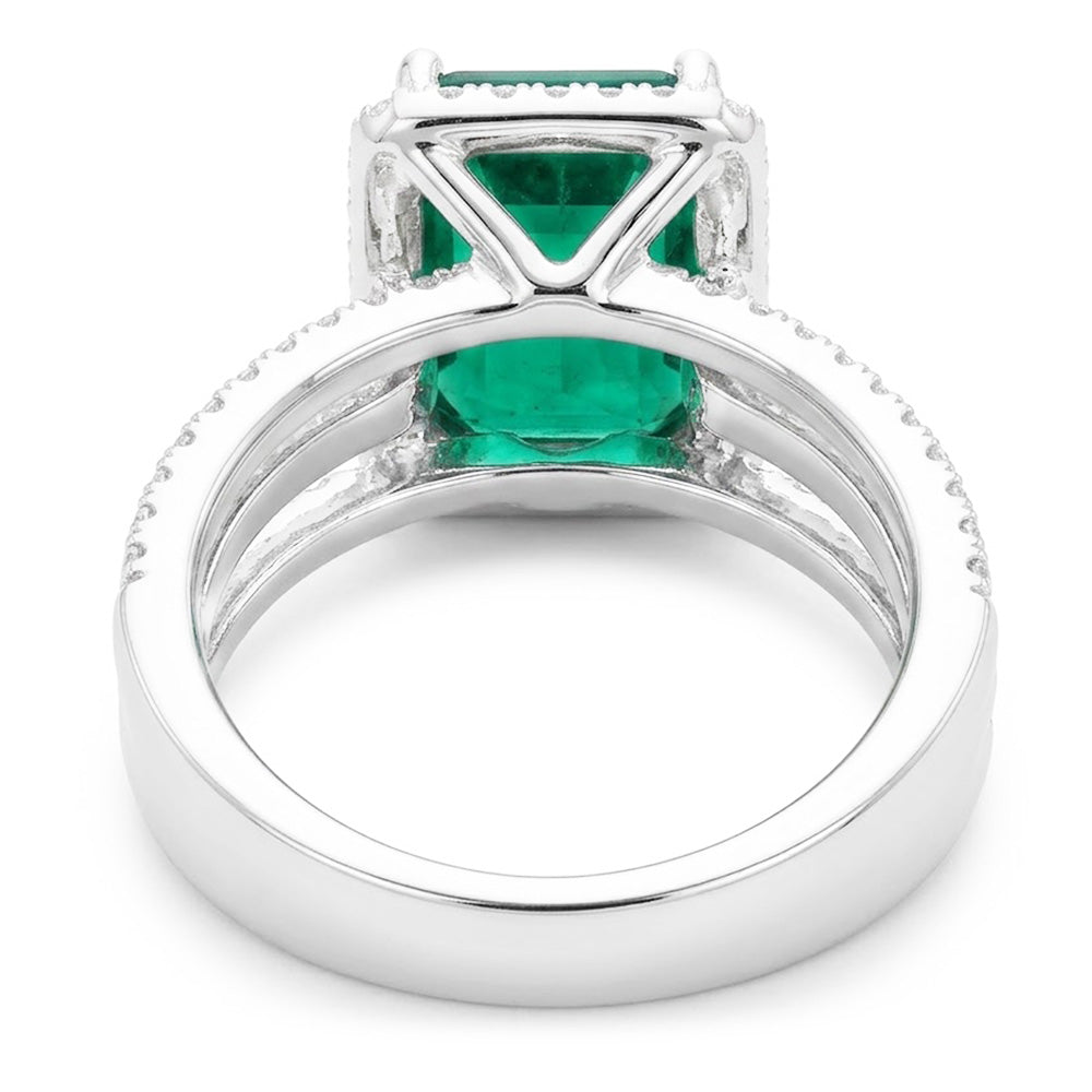 White Gold Emerald Cut Colombian Green Emerald Natural Earth Mined Diamond Wedding Ring 8.50 Carats