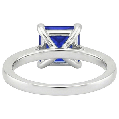 White Gold Engagement Ring Princess Blue Sapphire & Natural Earth Mined Diamond 4 Carats