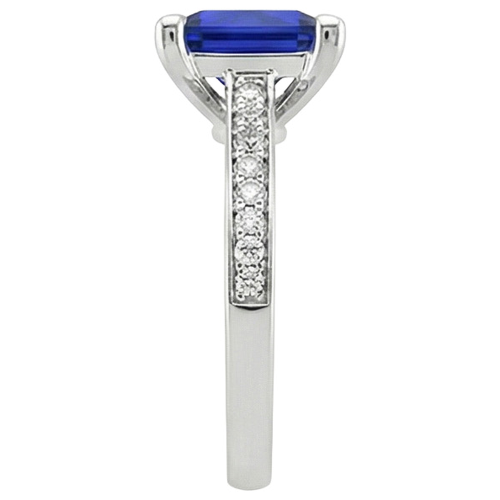 White Gold Engagement Ring Princess Blue Sapphire & Natural Earth Mined Diamond 4 Carats