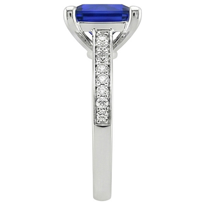 White Gold Engagement Ring Princess Blue Sapphire & Natural Earth Mined Diamond 4 Carats