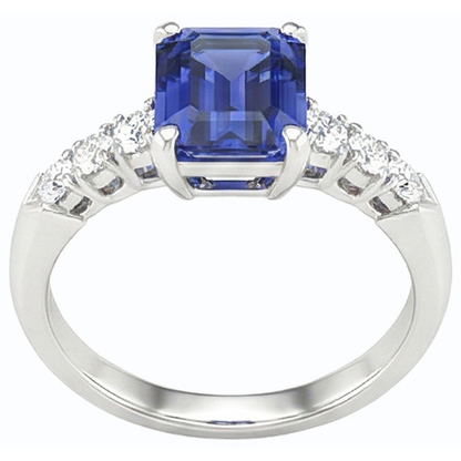 White Gold Engagement Sri Lankan Sapphire Ring & Natural Earth Mined Diamonds 2.50 Carats