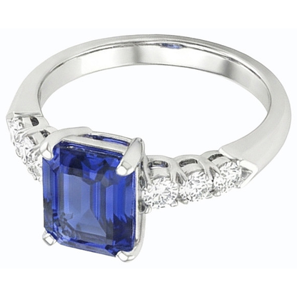 White Gold Engagement Sri Lankan Sapphire Ring & Natural Earth Mined Diamonds 2.50 Carats
