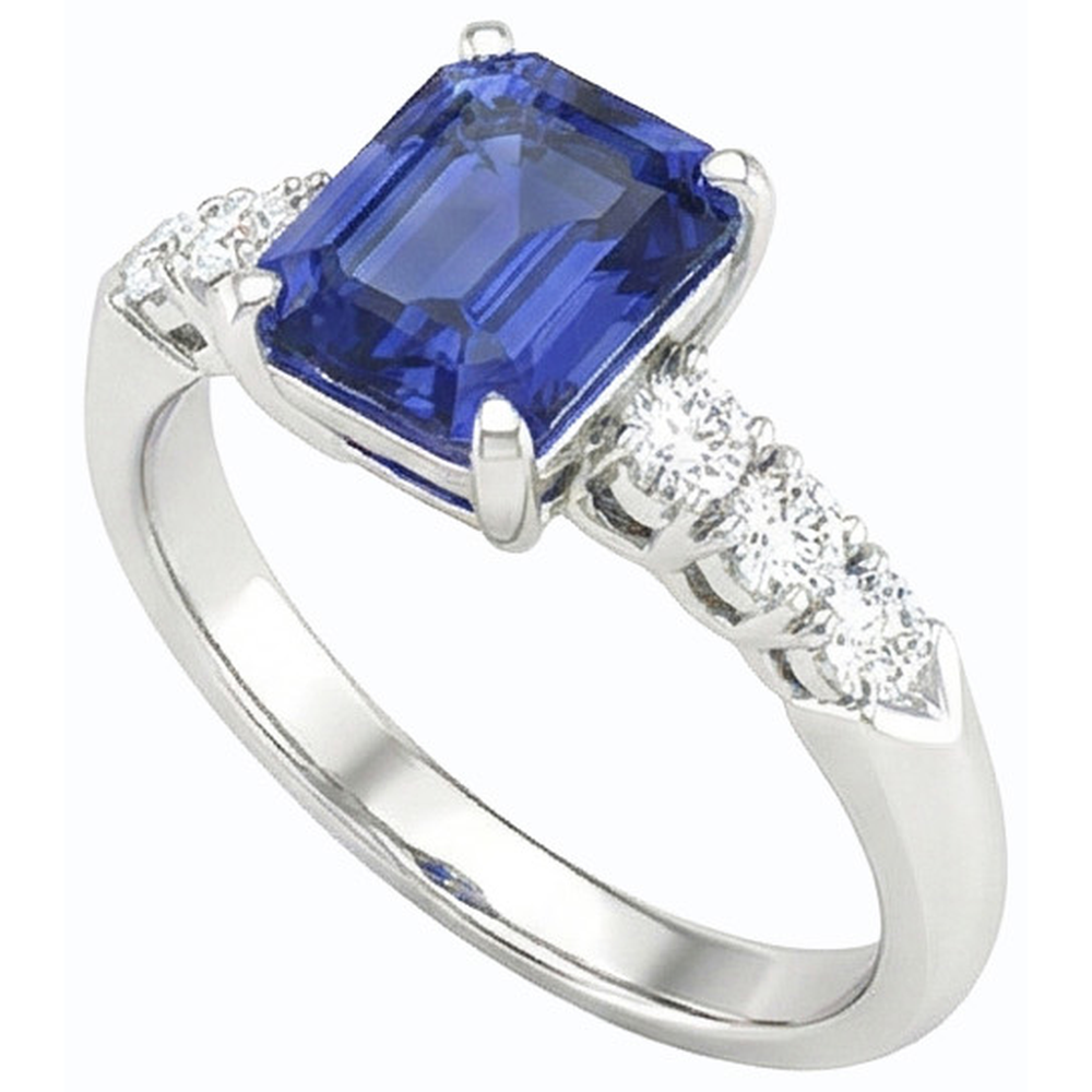 White Gold Engagement Sri Lankan Sapphire Ring & Natural Earth Mined Diamonds 2.50 Carats