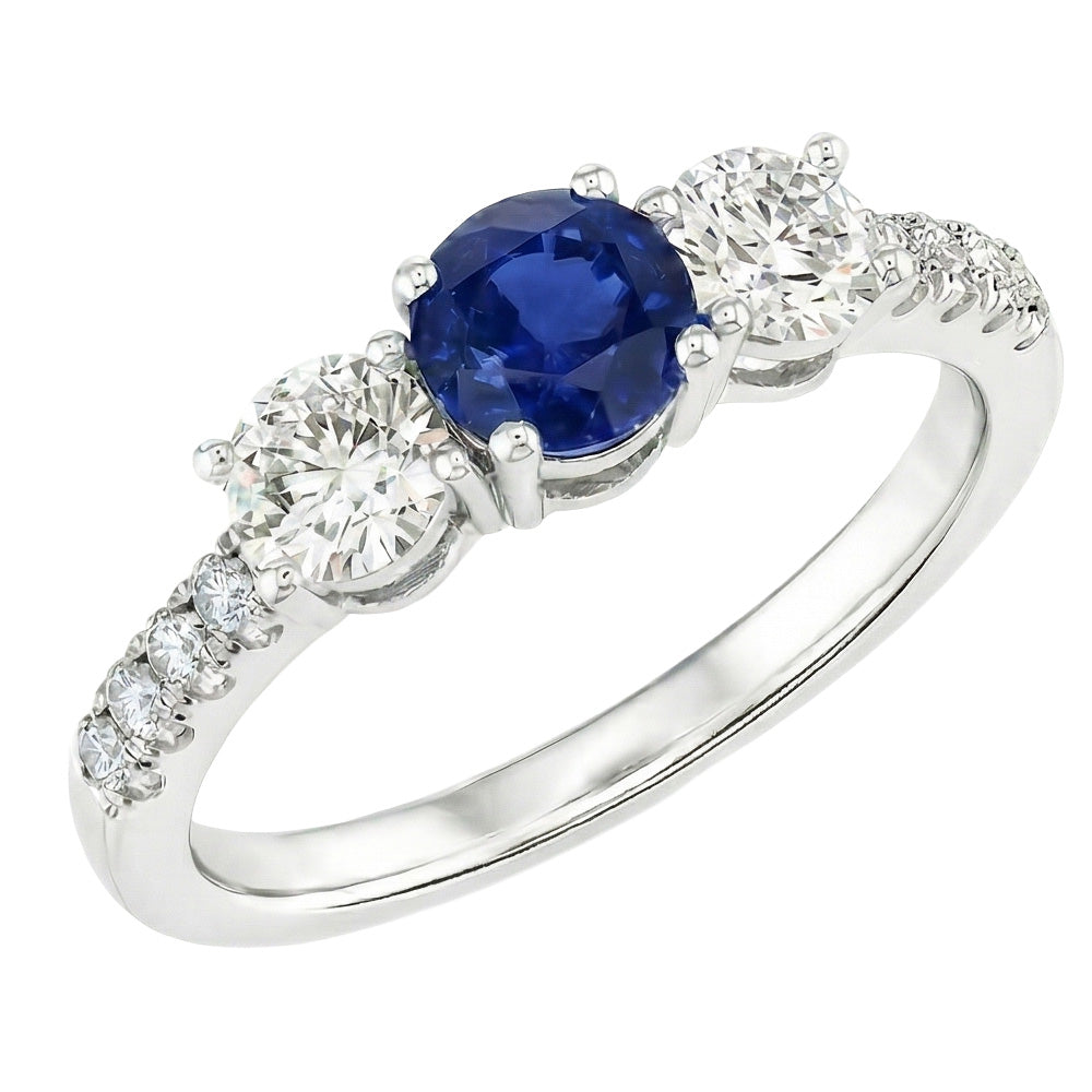 White Gold Gemstone Ring With Accents 2 Carats Natural Blue Sapphire