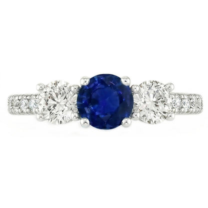 White Gold Gemstone Ring With Accents 2 Carats Natural Blue Sapphire