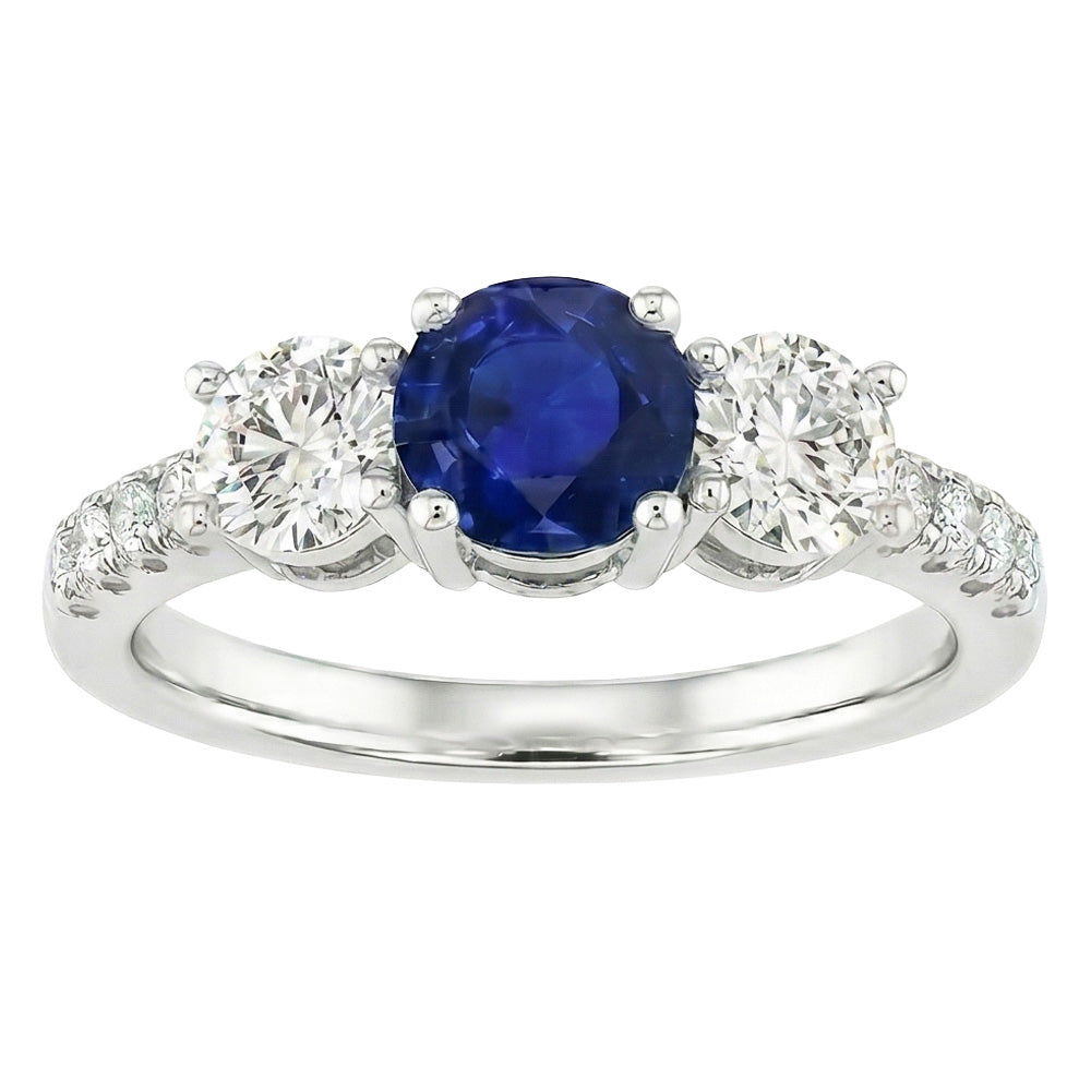 White Gold Gemstone Ring With Accents 2 Carats Natural Blue Sapphire