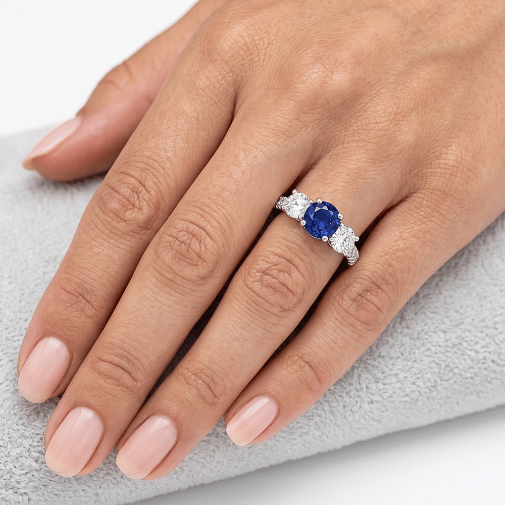 White Gold Gemstone Ring With Accents 2 Carats Natural Blue Sapphire