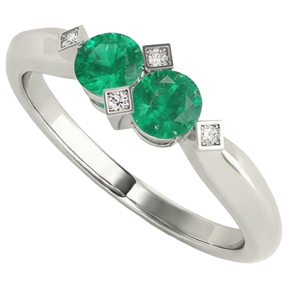 White Gold Green Emerald GIA Ring Real Gemstone Jewelry