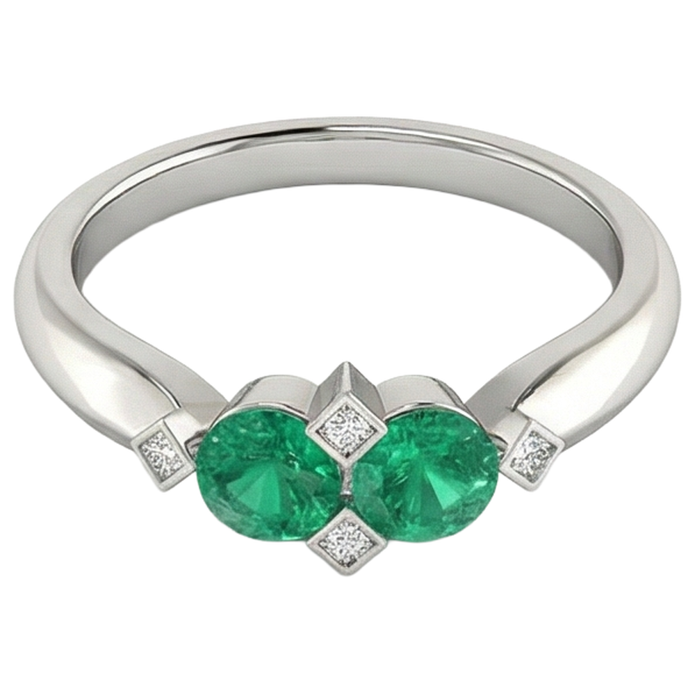 White Gold Green Emerald GIA Ring Real Gemstone Jewelry
