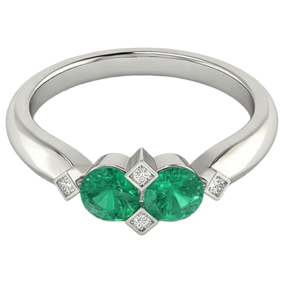 White Gold Green Emerald GIA Ring Real Gemstone Jewelry
