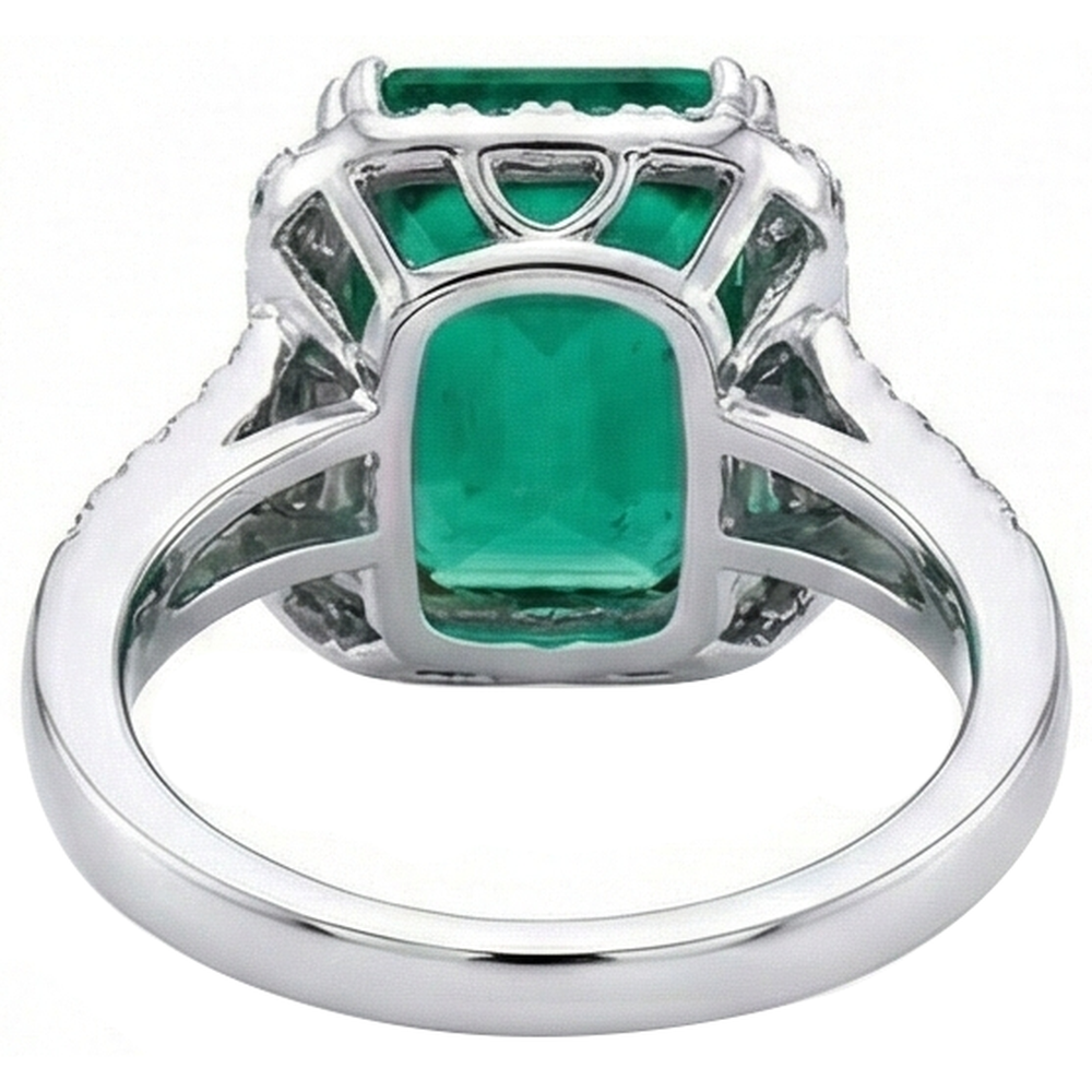 White Gold Green Emerald GIA & Natural Earth Mined Diamond Jewelry 5.80 Carats Gemstone Ring