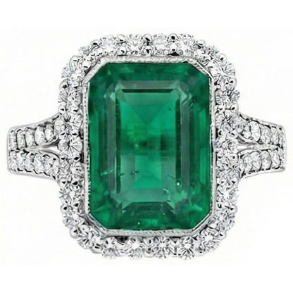 White Gold Green Emerald GIA & Natural Earth Mined Diamond Jewelry 5.80 Carats Gemstone Ring