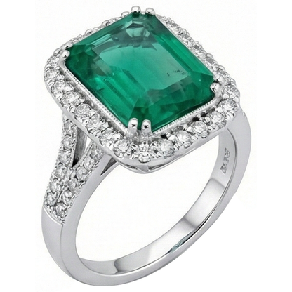 White Gold Green Emerald GIA & Natural Earth Mined Diamond Jewelry 5.80 Carats Gemstone Ring