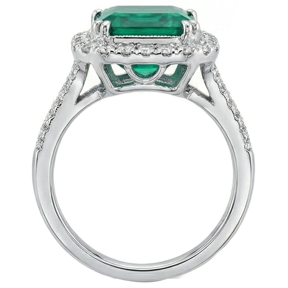 White Gold Green Emerald GIA & Natural Earth Mined Diamond Jewelry 5.80 Carats Gemstone Ring
