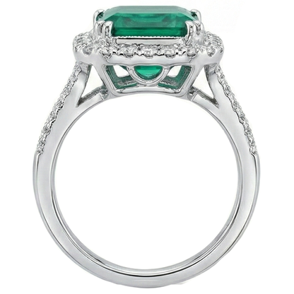 White Gold Green Emerald GIA & Natural Earth Mined Diamond Jewelry 5.80 Carats Gemstone Ring