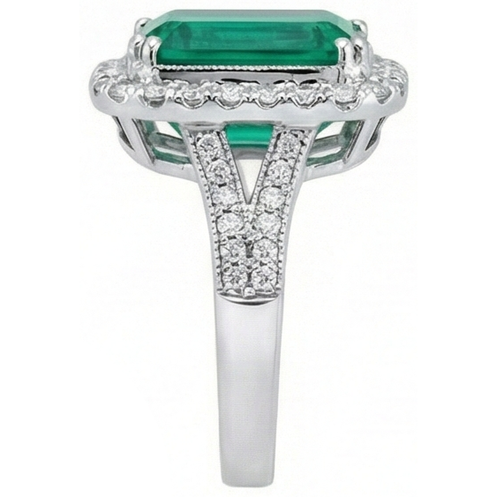 White Gold Green Emerald GIA & Natural Earth Mined Diamond Jewelry 5.80 Carats Gemstone Ring