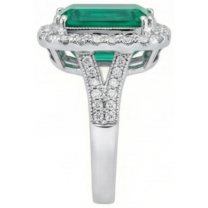 White Gold Green Emerald GIA & Natural Earth Mined Diamond Jewelry 5.80 Carats Gemstone Ring