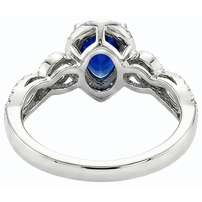 White Gold Halo Blue Sapphire Ring & Natural Earth Mined Diamonds 4 Carats