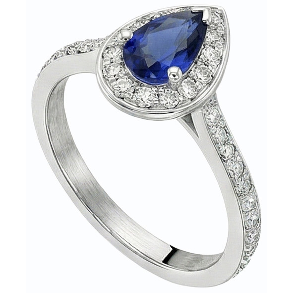 White Gold Halo Ceylon Sapphire Ring Natural Earth Mined Diamond Jewelry Accented 4 Carats