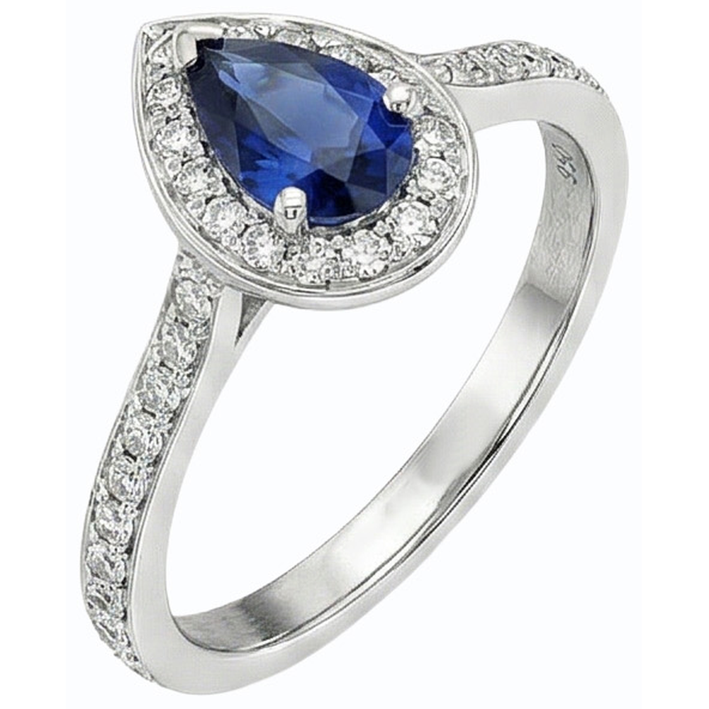 White Gold Halo Ceylon Sapphire Ring Natural Earth Mined Diamond Jewelry Accented 4 Carats
