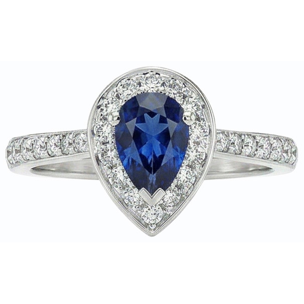 White Gold Halo Ceylon Sapphire Ring Natural Earth Mined Diamond Jewelry Accented 4 Carats