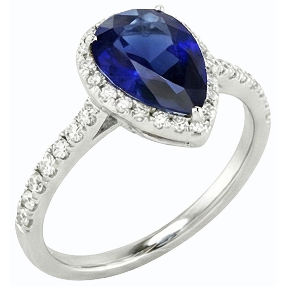 White Gold Halo Ceylon Sapphire Ring With Accented Natural Earth Mined Diamonds 4 Carats