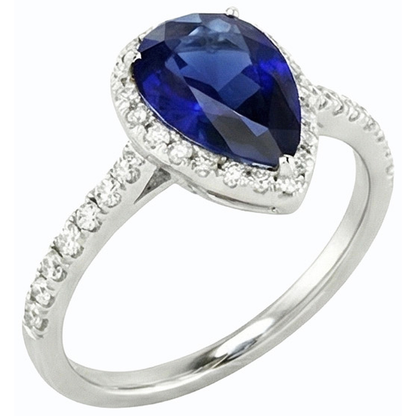 White Gold Halo Ceylon Sapphire Ring With Accented Natural Earth Mined Diamonds 4 Carats