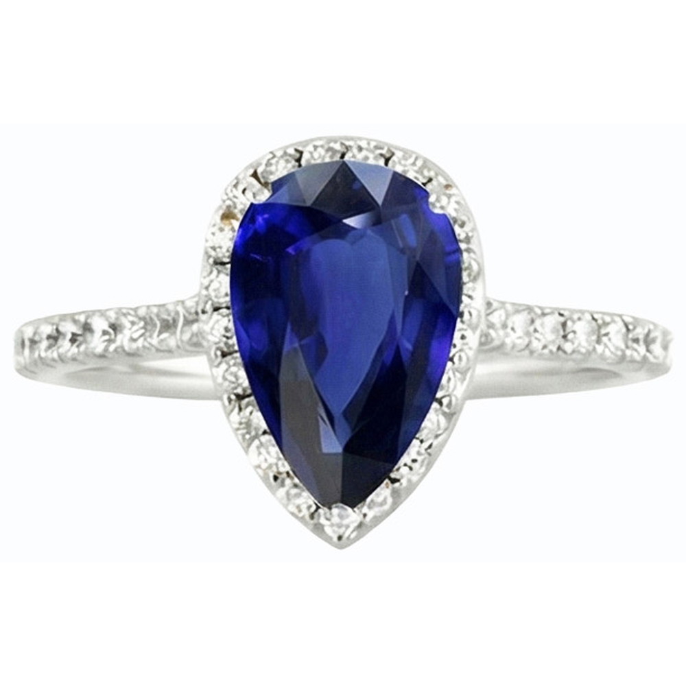 White Gold Halo Ceylon Sapphire Ring With Accented Natural Earth Mined Diamonds 4 Carats
