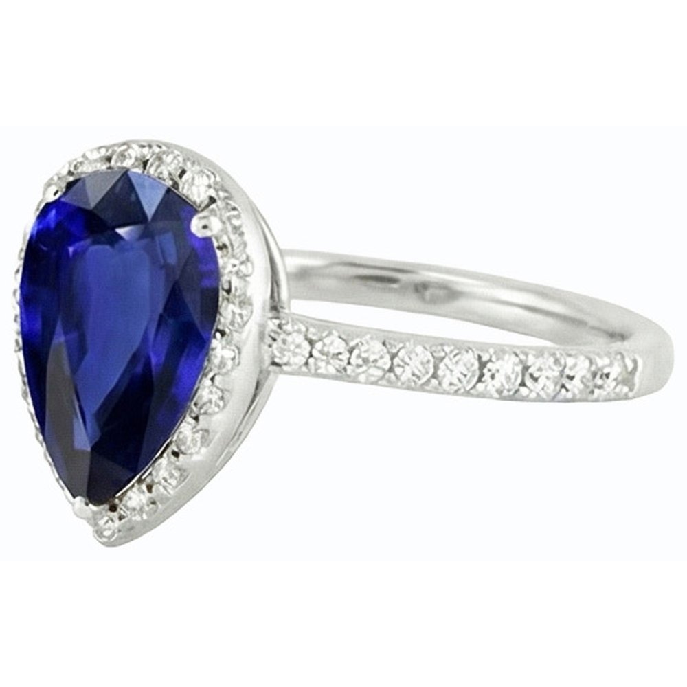 White Gold Halo Ceylon Sapphire Ring With Accented Natural Earth Mined Diamonds 4 Carats