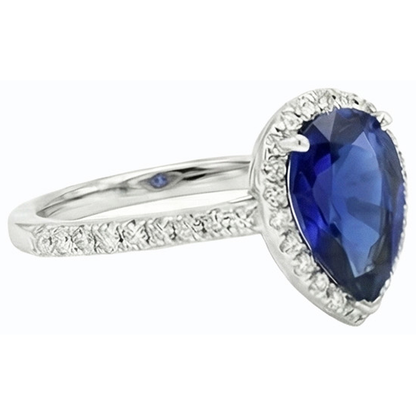 White Gold Halo Ceylon Sapphire Ring With Accented Natural Earth Mined Diamonds 4 Carats