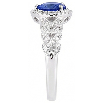 Natural Real ( Not Lab Grown )  White Gold Halo Heart Blue Sapphire Ring Leaf Style 2.50 Carats