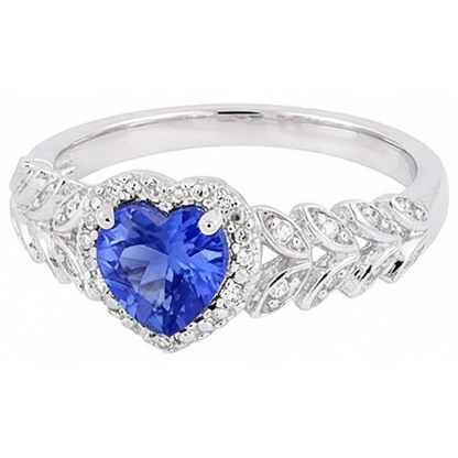 Natural Real ( Not Lab Grown )  White Gold Halo Heart Blue Sapphire Ring Leaf Style 2.50 Carats