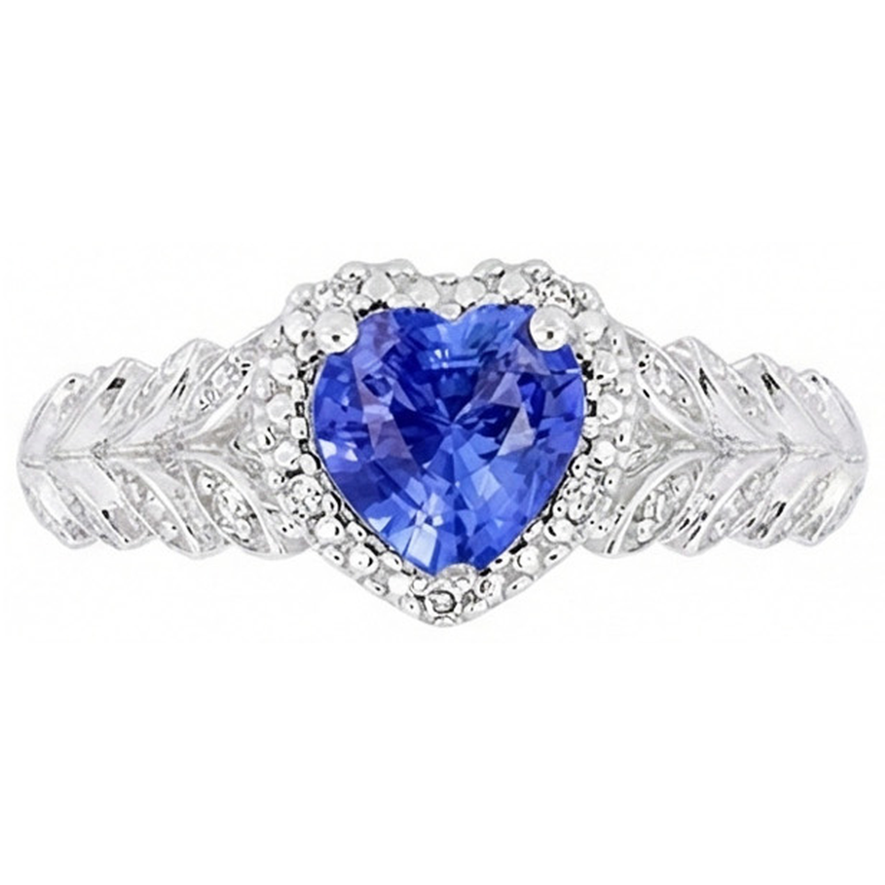 Natural Real ( Not Lab Grown )  White Gold Halo Heart Blue Sapphire Ring Leaf Style 2.50 Carats
