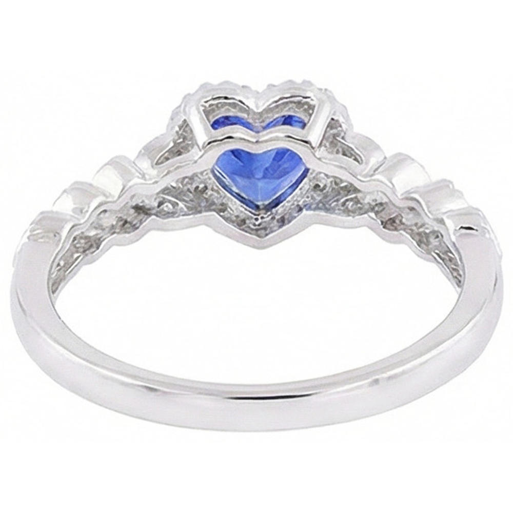 Natural Real ( Not Lab Grown )  White Gold Halo Heart Blue Sapphire Ring Leaf Style 2.50 Carats