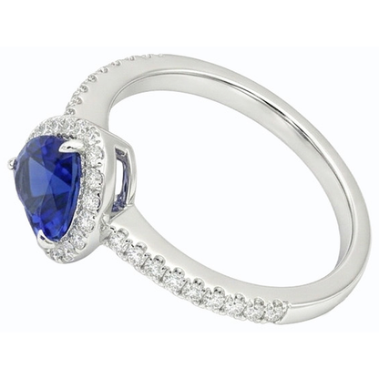 White Gold Halo Heart Ceylon Sapphire Ring & Pave Set Natural Earth Mined Diamond 3 Carats