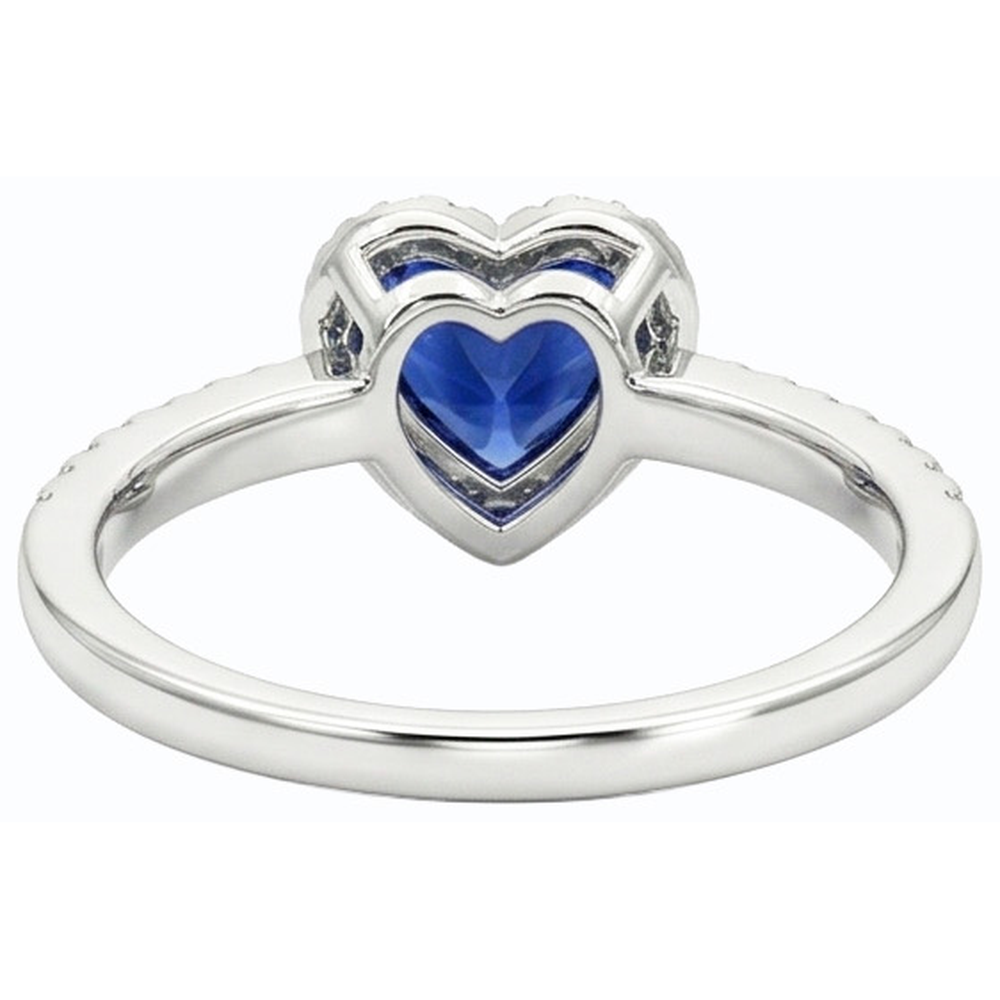 White Gold Halo Heart Ceylon Sapphire Ring & Pave Set Natural Earth Mined Diamond 3 Carats