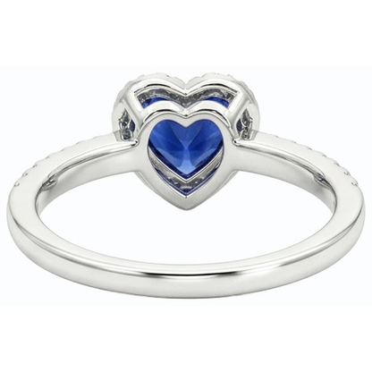 White Gold Halo Heart Ceylon Sapphire Ring & Pave Set Natural Earth Mined Diamond 3 Carats