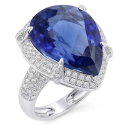 White Gold Halo Pear Ceylon Sapphire & Natural Earth Mined Diamond Ring 5.50 Carats
