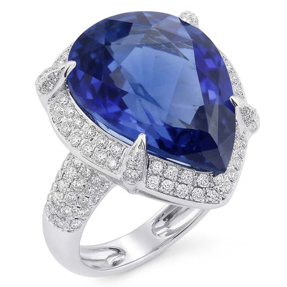 White Gold Halo Pear Ceylon Sapphire & Natural Earth Mined Diamond Ring 5.50 Carats